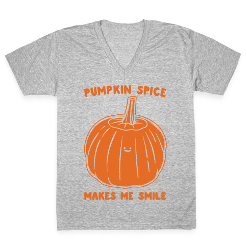 Pumpkin Spice Makes Me Smile White Print  V-Neck Tee Shirt