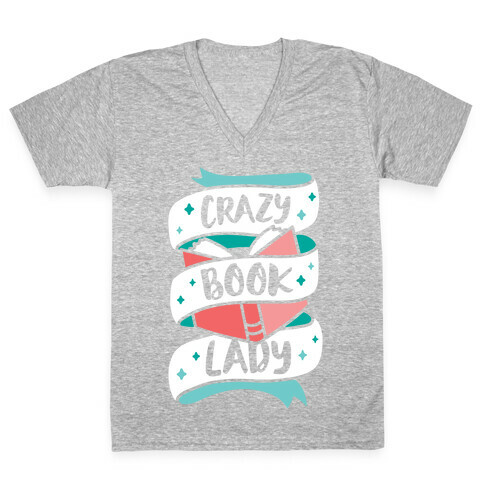 Crazy Book Lady V-Neck Tee Shirt