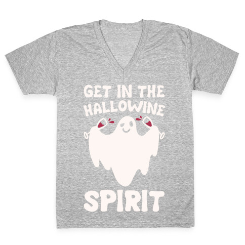 Get in The Hallowine Spirit White Print V-Neck Tee Shirt