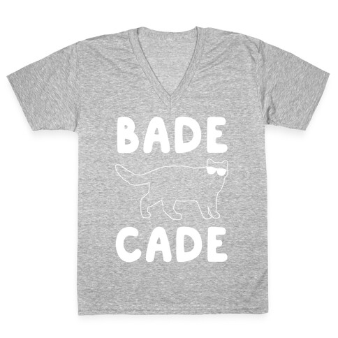 Bade Cade White Print V-Neck Tee Shirt