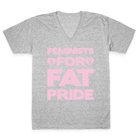 Feminists For Fat Pride White Print V-Neck Tee Shirt