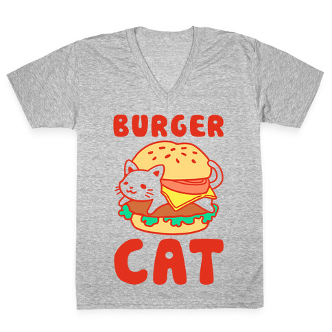 Burger Cat (Text) V-Neck Tee Shirt
