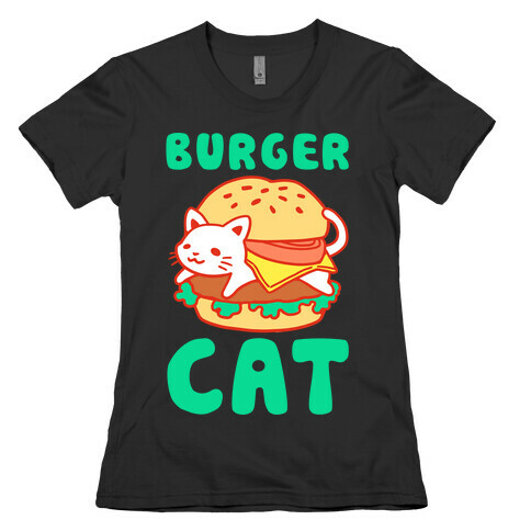 Burger Cat (Text) Womens T-Shirt