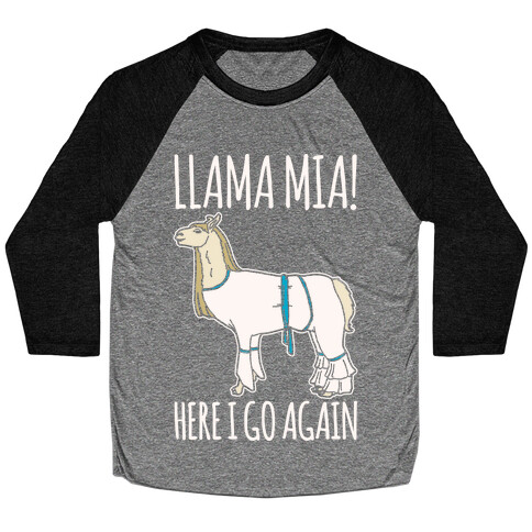 Llama Mia Parody White Print Baseball Tee