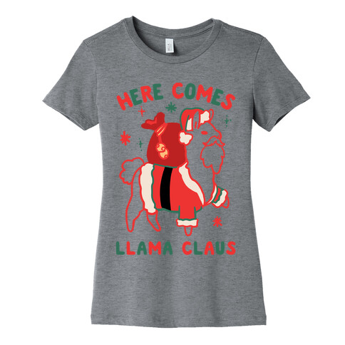 Here Comes Llama Claus Womens T-Shirt