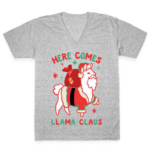 Here Comes Llama Claus V-Neck Tee Shirt