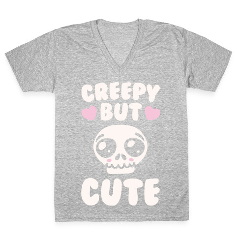 Creepy But Cute White Print V-Neck Tee Shirt