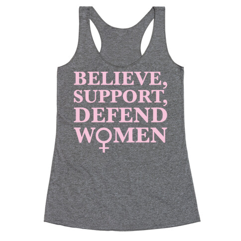 Believe Support and Defend Women White Print Racerback Tank Top