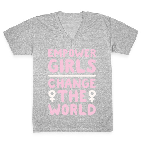 Empower Girls Change The World White Print V-Neck Tee Shirt