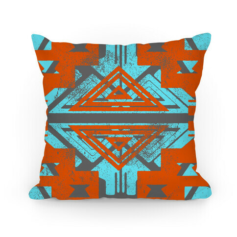 Orange and Teal Aztec Pattern Pillow