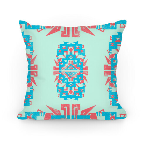 Teal and Red Aztec Pattern Pillow