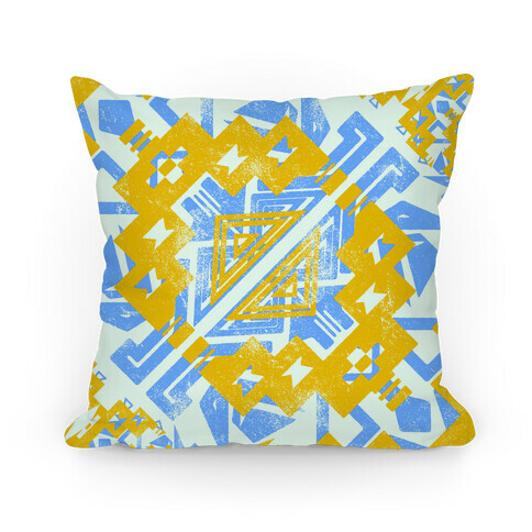 Blue and Yellow Aztec Pattern Pillow