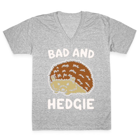 Bad and Hedgie Parody White Print V-Neck Tee Shirt