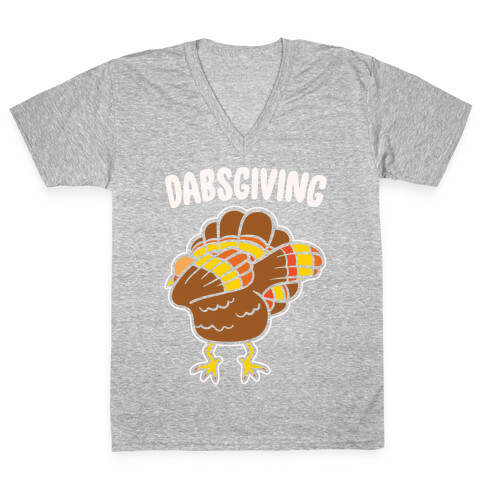 Dabsgiving Parody White Print V-Neck Tee Shirt