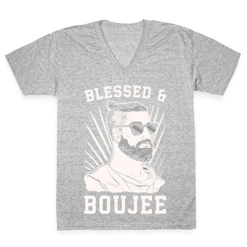 Blessed and Boujee White Print V-Neck Tee Shirt