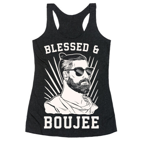 Blessed and Boujee White Print Racerback Tank Top