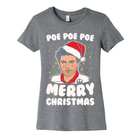 Poe Poe Poe Merry Christmas Parody White Print Womens T-Shirt