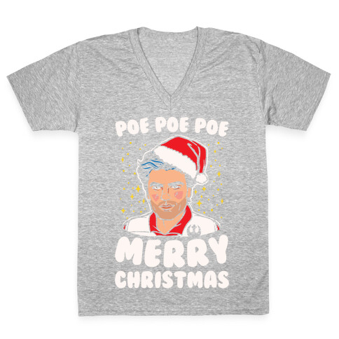 Poe Poe Poe Merry Christmas Parody White Print V-Neck Tee Shirt