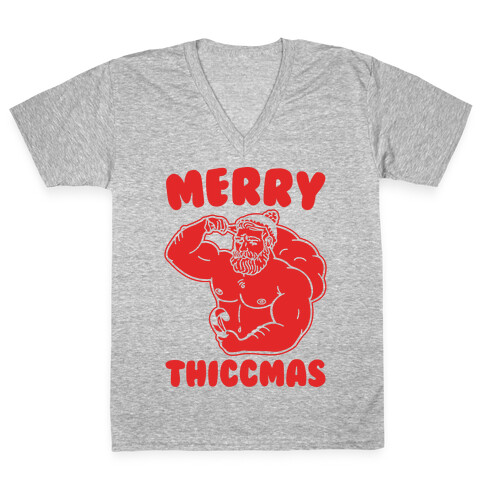 Merry Thiccmas Parody White PRint V-Neck Tee Shirt