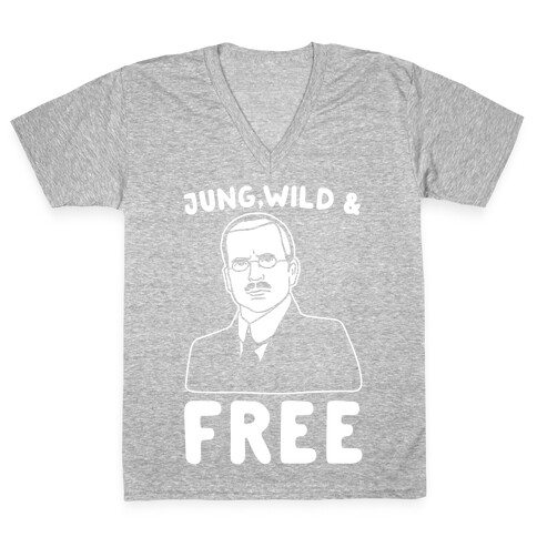 Jung Wild & Free Parody White Print V-Neck Tee Shirt