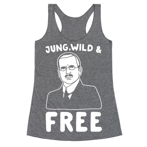 Jung Wild & Free Parody White Print Racerback Tank Top