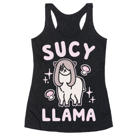 Sucy Llama Parody White Print Racerback Tank Top