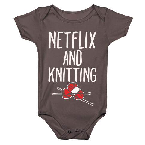 Netflix and Knitting White Print Baby One-Piece