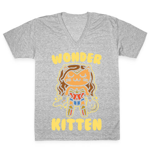 Wonder Kitten Parody White Print V-Neck Tee Shirt