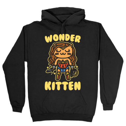 Wonder Kitten Parody White Print Hooded Sweatshirt