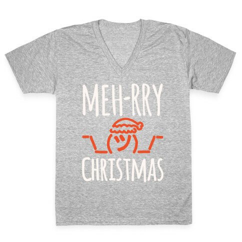 Meh-rry Christmas Parody White Print V-Neck Tee Shirt