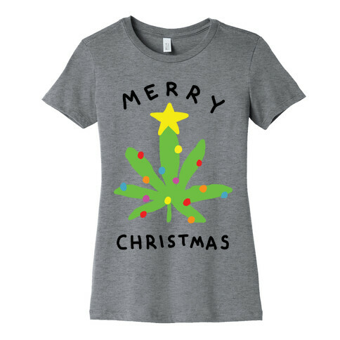 Merry Christmas Pot Leaf Womens T-Shirt