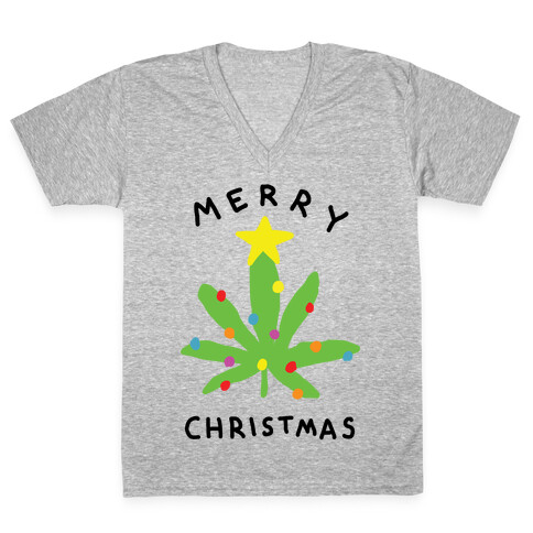 Merry Christmas Pot Leaf V-Neck Tee Shirt