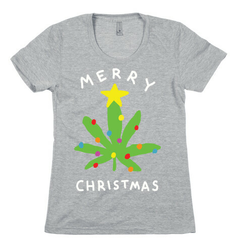 Merry Christmas Pot Leaf Womens T-Shirt