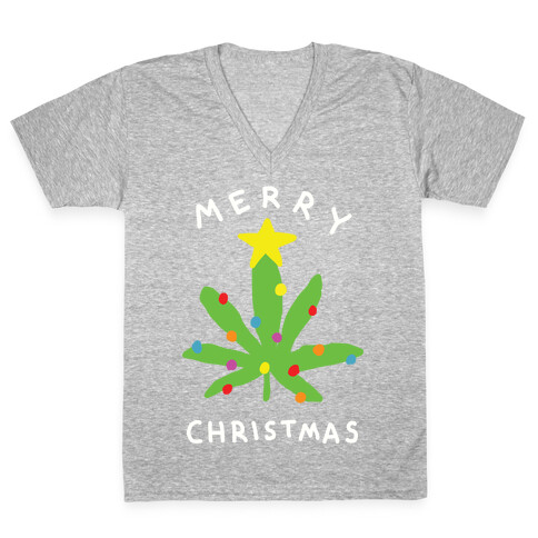 Merry Christmas Pot Leaf V-Neck Tee Shirt