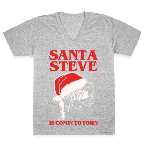 Santa Steve Parody White Print V-Neck Tee Shirt