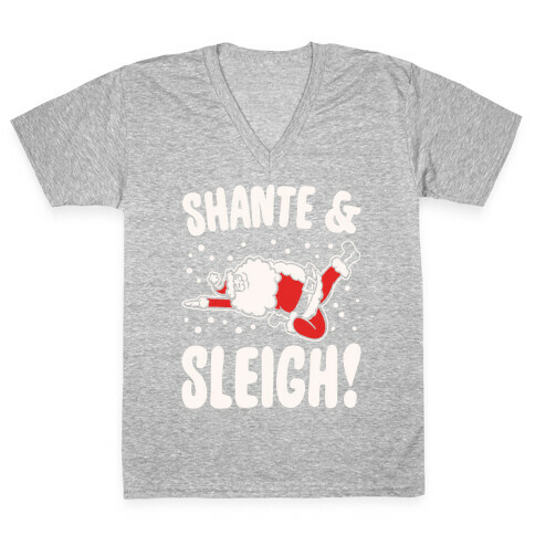 Shante & Sleigh Parody White Print V-Neck Tee Shirt