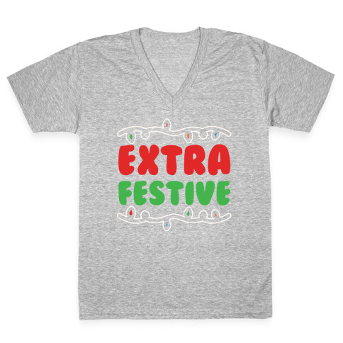 Extra Festive White Print V-Neck Tee Shirt