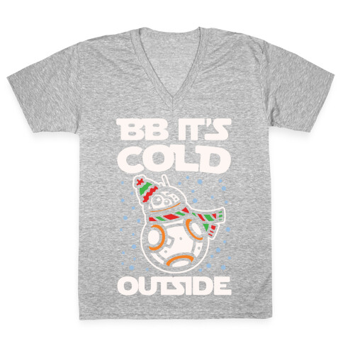 BB It's Cold Outside Parody White Print V-Neck Tee Shirt