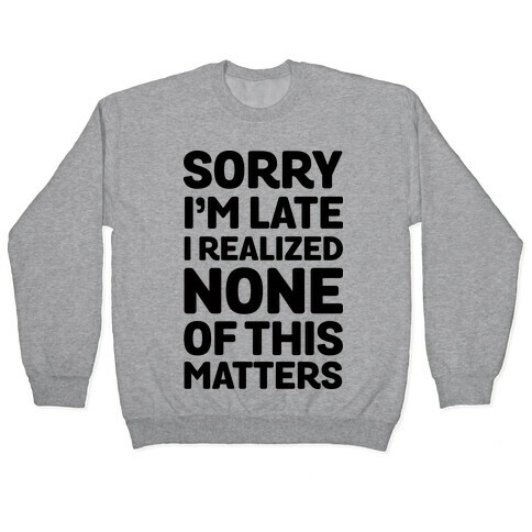 Sorry I'm Late I Realized None Of This Matters Pullover