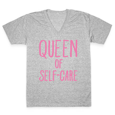 Queen of Self-Care White Print V-Neck Tee Shirt