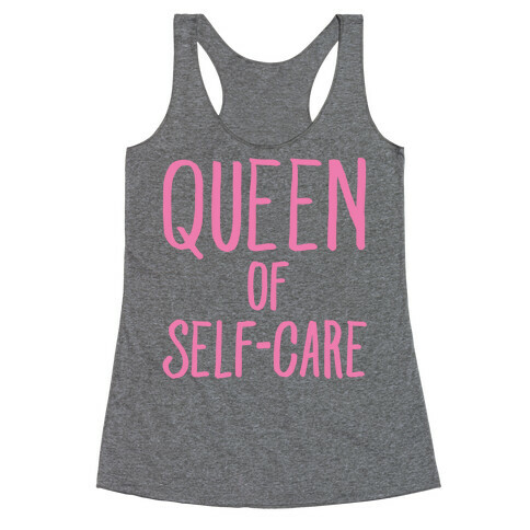 Queen of Self-Care White Print Racerback Tank Top