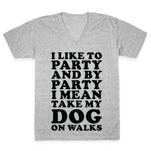 By Party I Mean Take My Dog On Walks V-Neck Tee Shirt