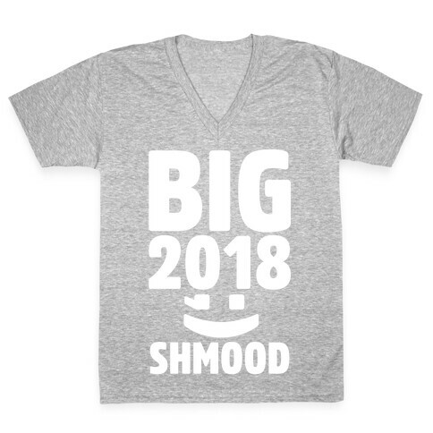 Big 2018 Shmood White Print V-Neck Tee Shirt