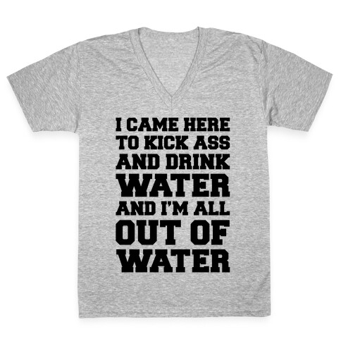 I Came Here To Kick Ass and Drink Water Parody V-Neck Tee Shirt