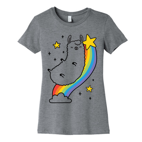 Llama On A Rainbow Womens T-Shirt