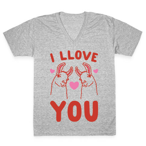 I LLove You LLama Valentine Parody V-Neck Tee Shirt