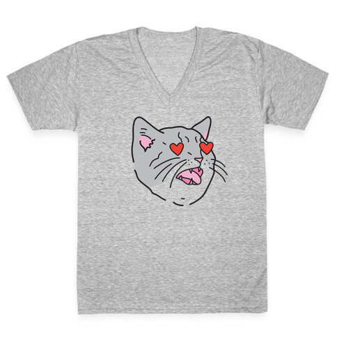 Cat With Heart Eyes V-Neck Tee Shirt