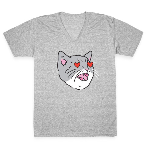 Cat With Heart Eyes V-Neck Tee Shirt