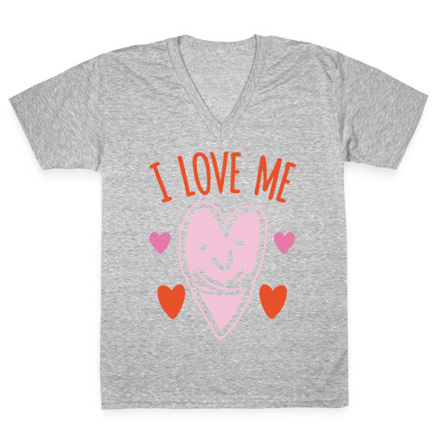 I Love Me White Print V-Neck Tee Shirt