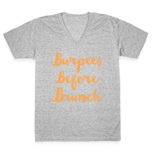 Burpees Before Brunch White Print V-Neck Tee Shirt